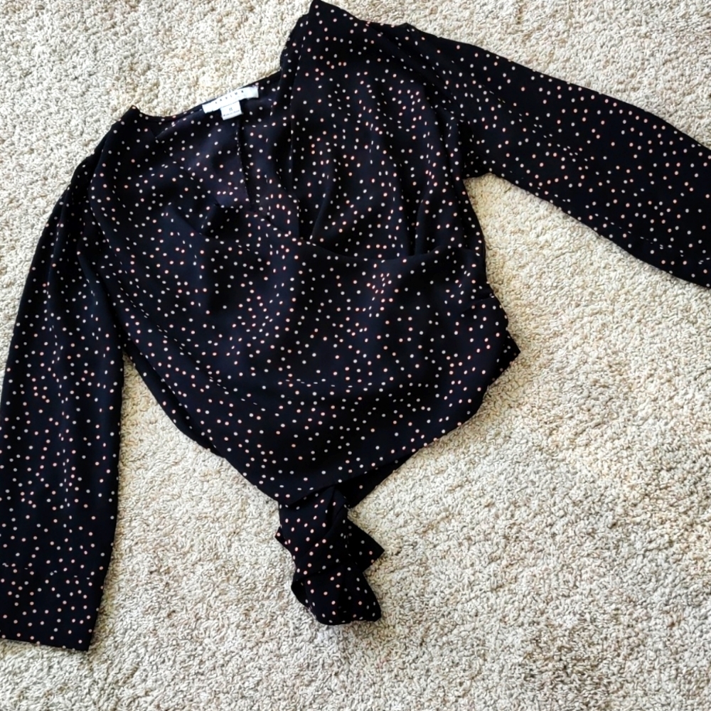 2/ $10. NBW pretty crop blouse, Black And Tan Polkadot